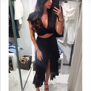 Zara - Cropped Top & Slit Skirt - Polka Dots - XS